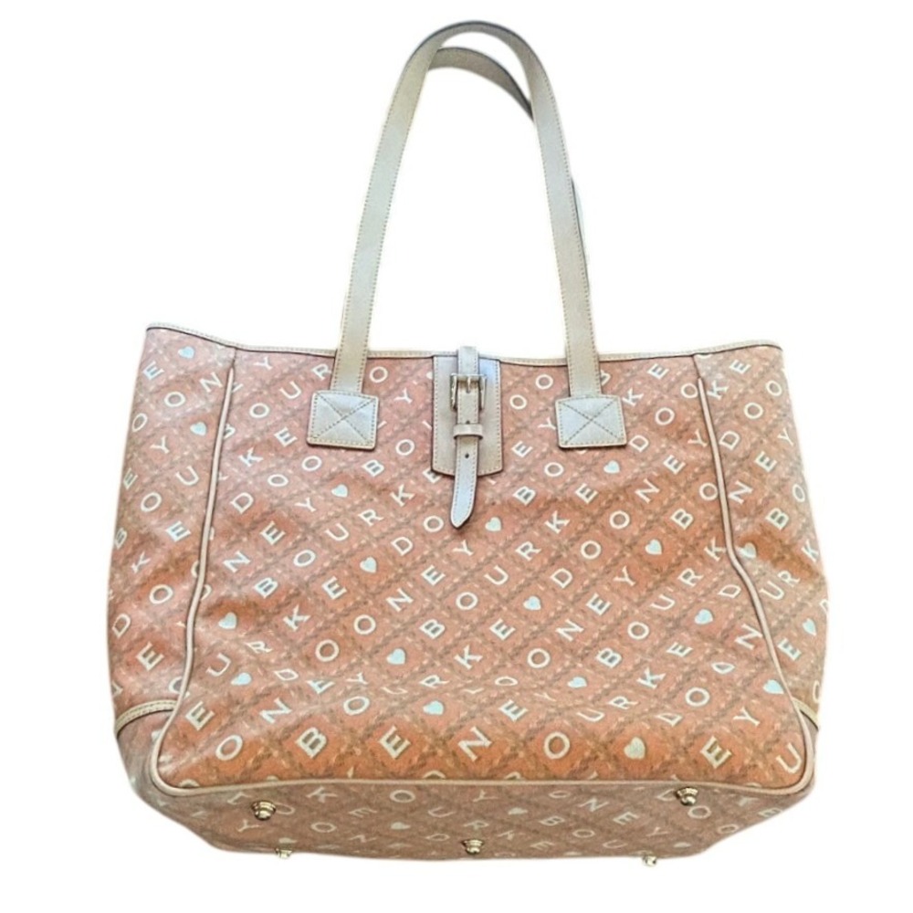 Dooney & Bourke Large Tote Bag Purse Tangerine Canvas Leather Designer Monogram